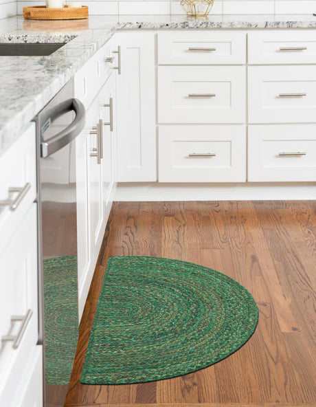 Green 2' 2 x 4' Braided Chindi Semicircle Hearth Rug