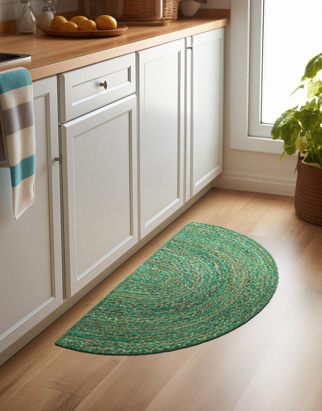Green 2' 2 x 4' Braided Chindi Semicircle Hearth Rug