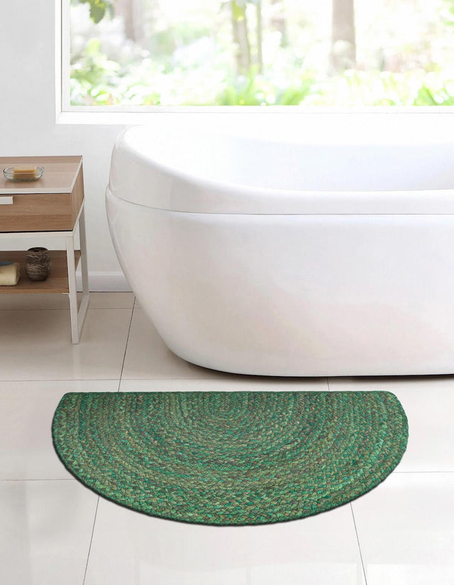 Green 2' 2 x 4' Braided Chindi Semicircle Hearth Rug