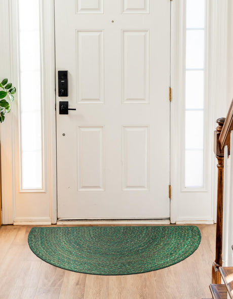 Green 2' 2 x 3' 7 Braided Chindi Hearth Half-Round Semicircle Area Rug 100% Cotton Hand Braided Natural Eco-Friendly Boho Style Modern Carpet for Living Rooms Dining Office Dorm for Sale at Rug Engine