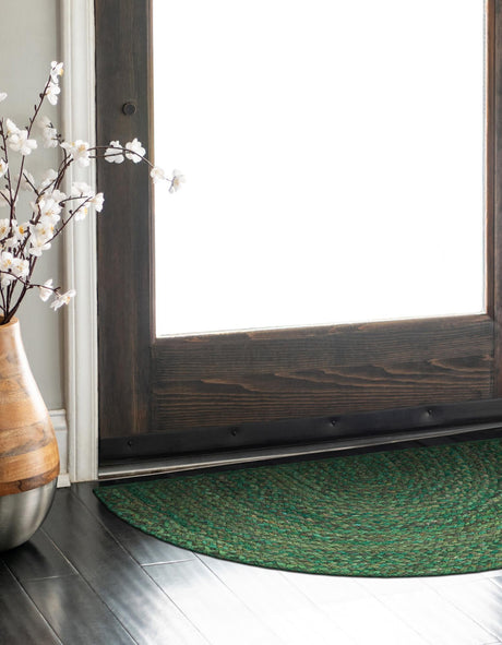 Green 2' 2 x 3' 7 Braided Chindi Hearth Half-Round Semicircle Area Rug 100% Cotton Hand Braided Natural Eco-Friendly Boho Style Modern Carpet for Living Rooms Dining Office Dorm for Sale at Rug Engine