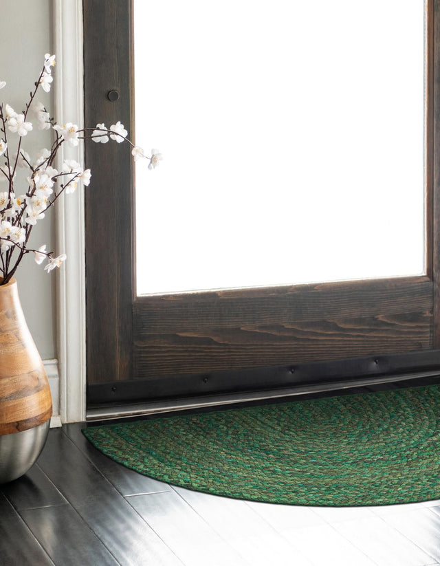 Green 2' 2 x 4' Braided Chindi Semicircle Hearth Rug