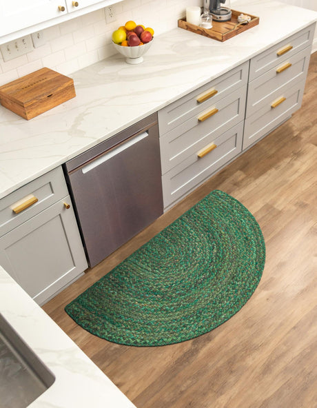 Green 2' 2 x 3' 7 Braided Chindi Hearth Half-Round Semicircle Area Rug 100% Cotton Hand Braided Natural Eco-Friendly Boho Style Modern Carpet for Living Rooms Dining Office Dorm for Sale at Rug Engine