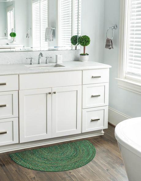 Green 2' 2 x 3' 7 Braided Chindi Hearth Half-Round Semicircle Area Rug 100% Cotton Hand Braided Natural Eco-Friendly Boho Style Modern Carpet for Living Rooms Dining Office Dorm for Sale at Rug Engine