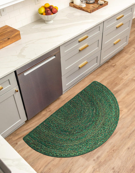 Green 2' 2 x 3' 7 Braided Chindi Hearth Half-Round Semicircle Area Rug 100% Cotton Hand Braided Natural Eco-Friendly Boho Style Modern Carpet for Living Rooms Dining Office Dorm for Sale at Rug Engine
