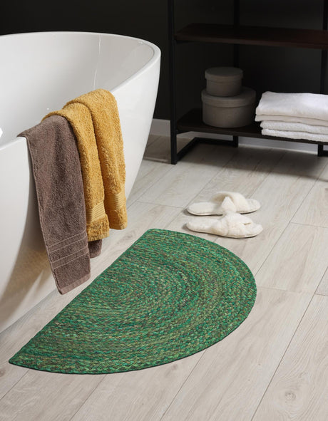 Green 2' 2 x 3' 7 Braided Chindi Hearth Half-Round Semicircle Area Rug 100% Cotton Hand Braided Natural Eco-Friendly Boho Style Modern Carpet for Living Rooms Dining Office Dorm for Sale at Rug Engine