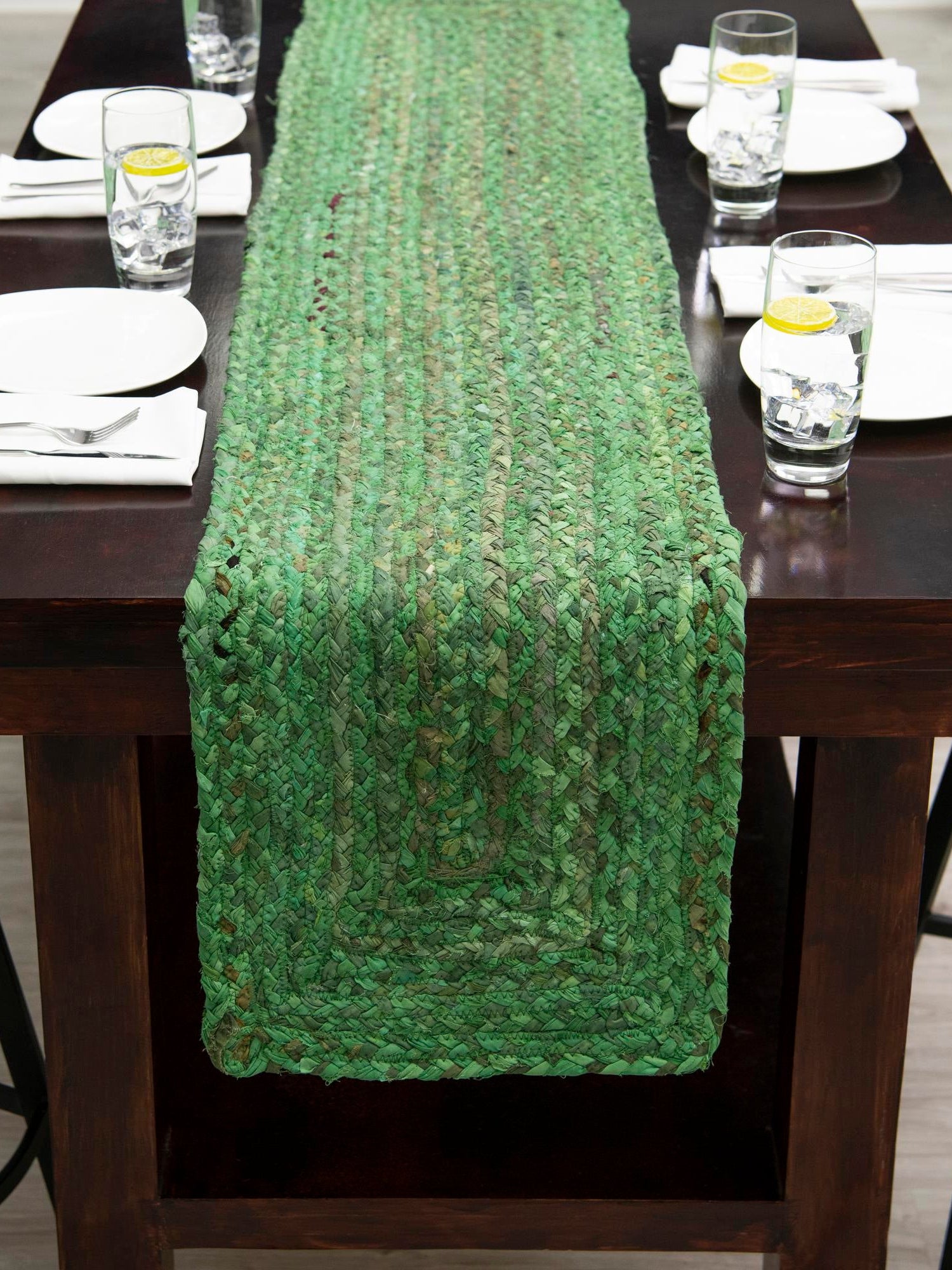 Green 1' 2 x 10' Braided Chindi Table Runner Area Rug Decorative Dining Room Kitchen All Natural Material Table Cover 100% Cotton Hand Braided Natural Eco-Friendly Boho Style Modern Carpet for Living Rooms Dining Office Dorm for Sale at Rug Engine
