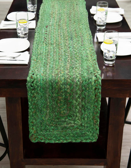 Green 1' 2 x 8' Braided Chindi Table Runner