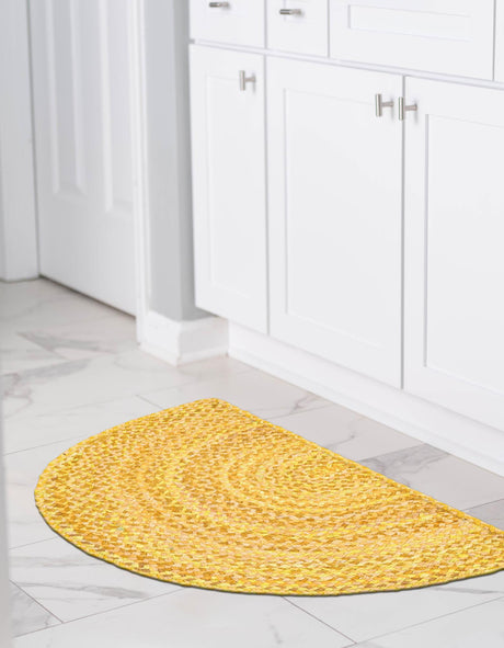 Yellow Orange 2' 2 x 3' 7 Braided Chindi Hearth Half-Round Semicircle Area Rug 100% Cotton Hand Braided Natural Eco-Friendly Boho Style Modern Carpet for Living Rooms Dining Office Dorm for Sale at Rug Engine