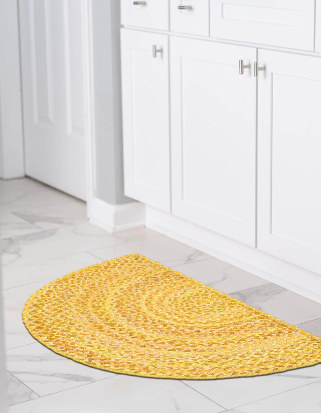 Yellow Orange 2' 2 x 4' Braided Chindi Semicircle Hearth Rug
