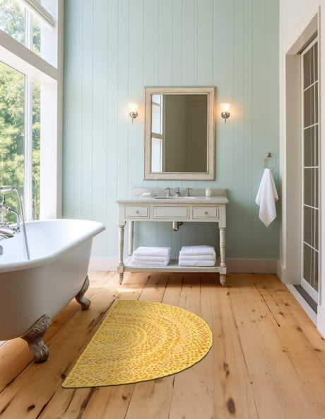 Yellow Orange 2' 2 x 3' 7 Braided Chindi Hearth Half-Round Semicircle Area Rug 100% Cotton Hand Braided Natural Eco-Friendly Boho Style Modern Carpet for Living Rooms Dining Office Dorm for Sale at Rug Engine