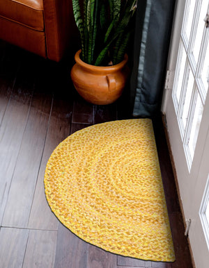 Yellow Orange 2' 2 x 4' Braided Chindi Semicircle Hearth Rug