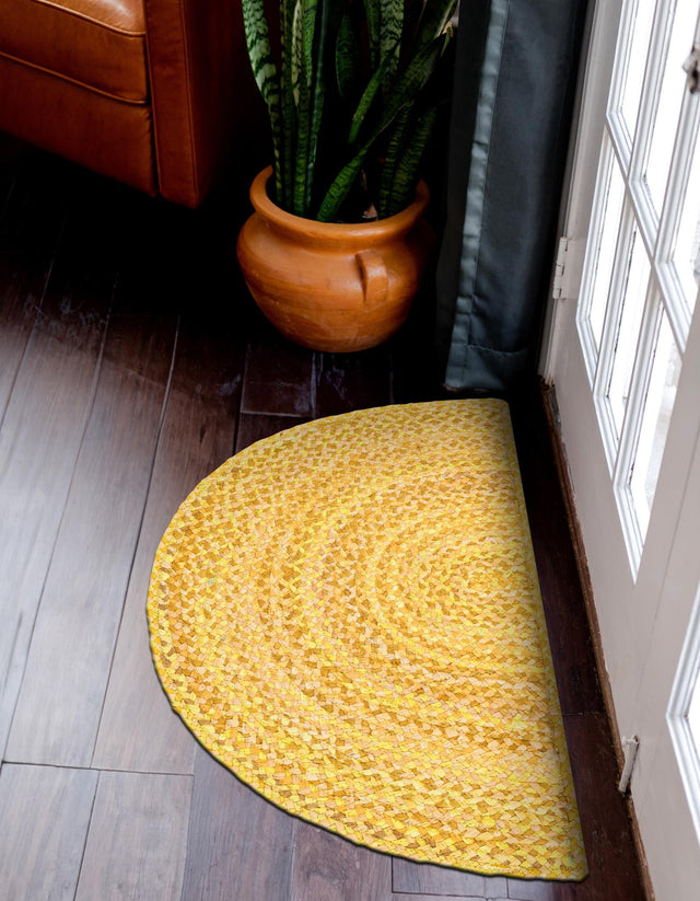 Yellow Orange 2' 2 x 4' Braided Chindi Semicircle Hearth Rug