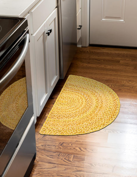 Yellow Orange 2' 2 x 3' 7 Braided Chindi Hearth Half-Round Semicircle Area Rug 100% Cotton Hand Braided Natural Eco-Friendly Boho Style Modern Carpet for Living Rooms Dining Office Dorm for Sale at Rug Engine