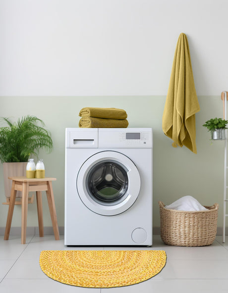 Yellow Orange 2' 2 x 3' 7 Braided Chindi Hearth Half-Round Semicircle Area Rug 100% Cotton Hand Braided Natural Eco-Friendly Boho Style Modern Carpet for Living Rooms Dining Office Dorm for Sale at Rug Engine