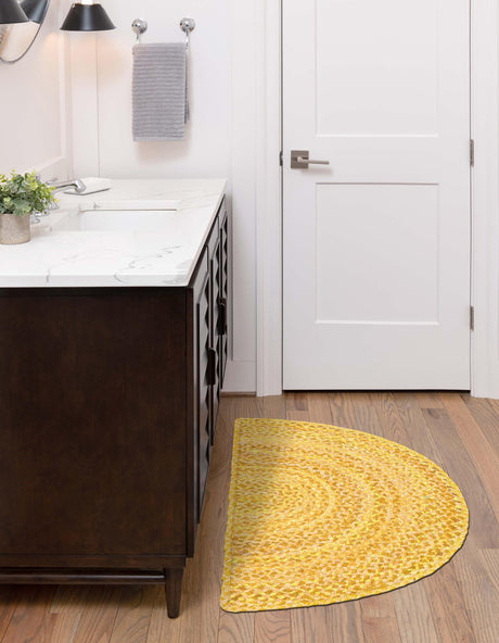 Yellow Orange 2' 2 x 3' 7 Braided Chindi Hearth Half-Round Semicircle Area Rug 100% Cotton Hand Braided Natural Eco-Friendly Boho Style Modern Carpet for Living Rooms Dining Office Dorm for Sale at Rug Engine