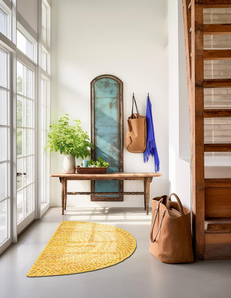 Yellow Orange 2' 2 x 3' 7 Braided Chindi Hearth Half-Round Semicircle Area Rug 100% Cotton Hand Braided Natural Eco-Friendly Boho Style Modern Carpet for Living Rooms Dining Office Dorm for Sale at Rug Engine