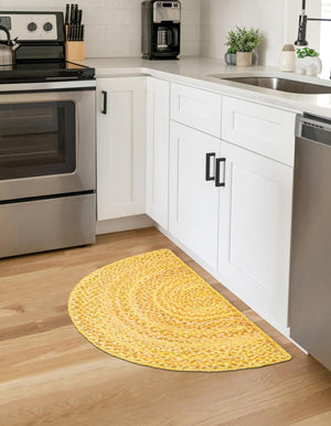 Yellow Orange 2' 2 x 4' Braided Chindi Semicircle Hearth Rug