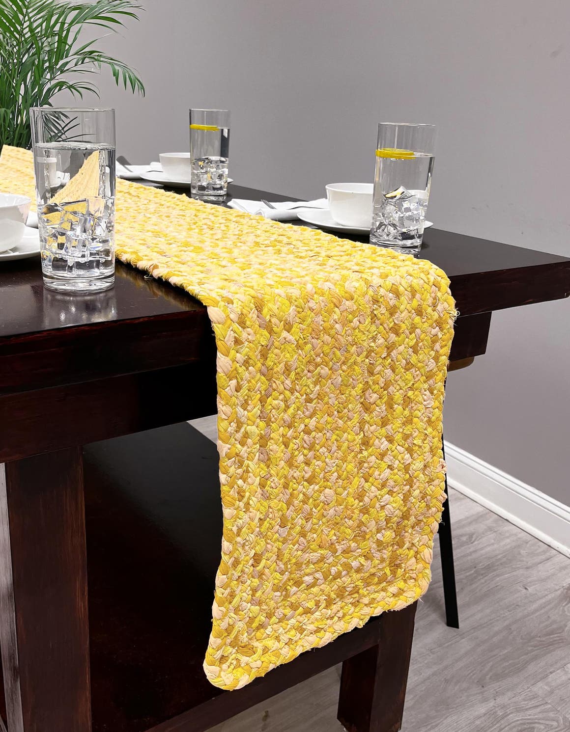 Yellow Orange 1' 2 x 8' Braided Chindi Table Runner Area Rug Decorative Dining Room Kitchen All Natural Material Table Cover 100% Cotton Hand Braided Natural Eco-Friendly Boho Style Modern Carpet for Living Rooms Dining Office Dorm for Sale at Rug Engine