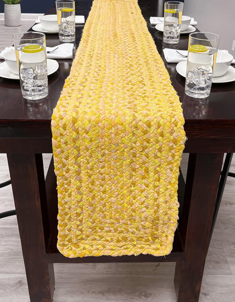 Yellow Orange 1' 2 x 10' Braided Chindi Table Runner Area Rug Decorative Dining Room Kitchen All Natural Material Table Cover 100% Cotton Hand Braided Natural Eco-Friendly Boho Style Modern Carpet for Living Rooms Dining Office Dorm for Sale at Rug Engine