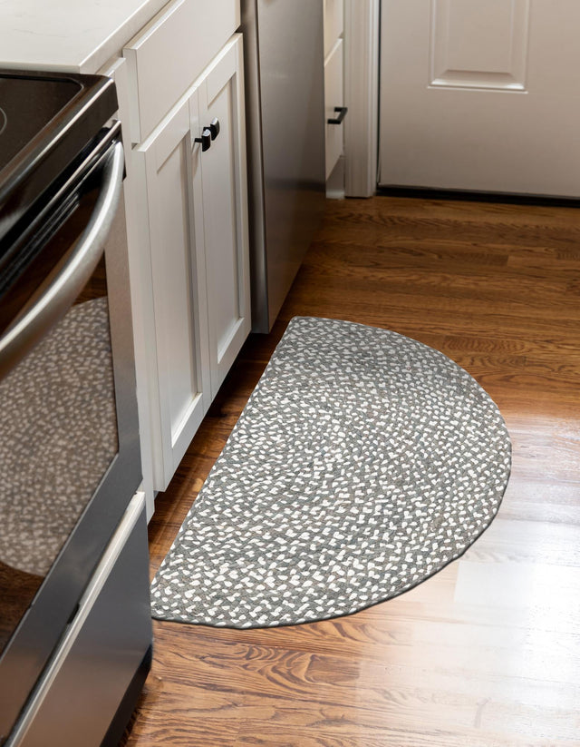 Gray 2' 2 x 4' Braided Chindi Semicircle Hearth Rug