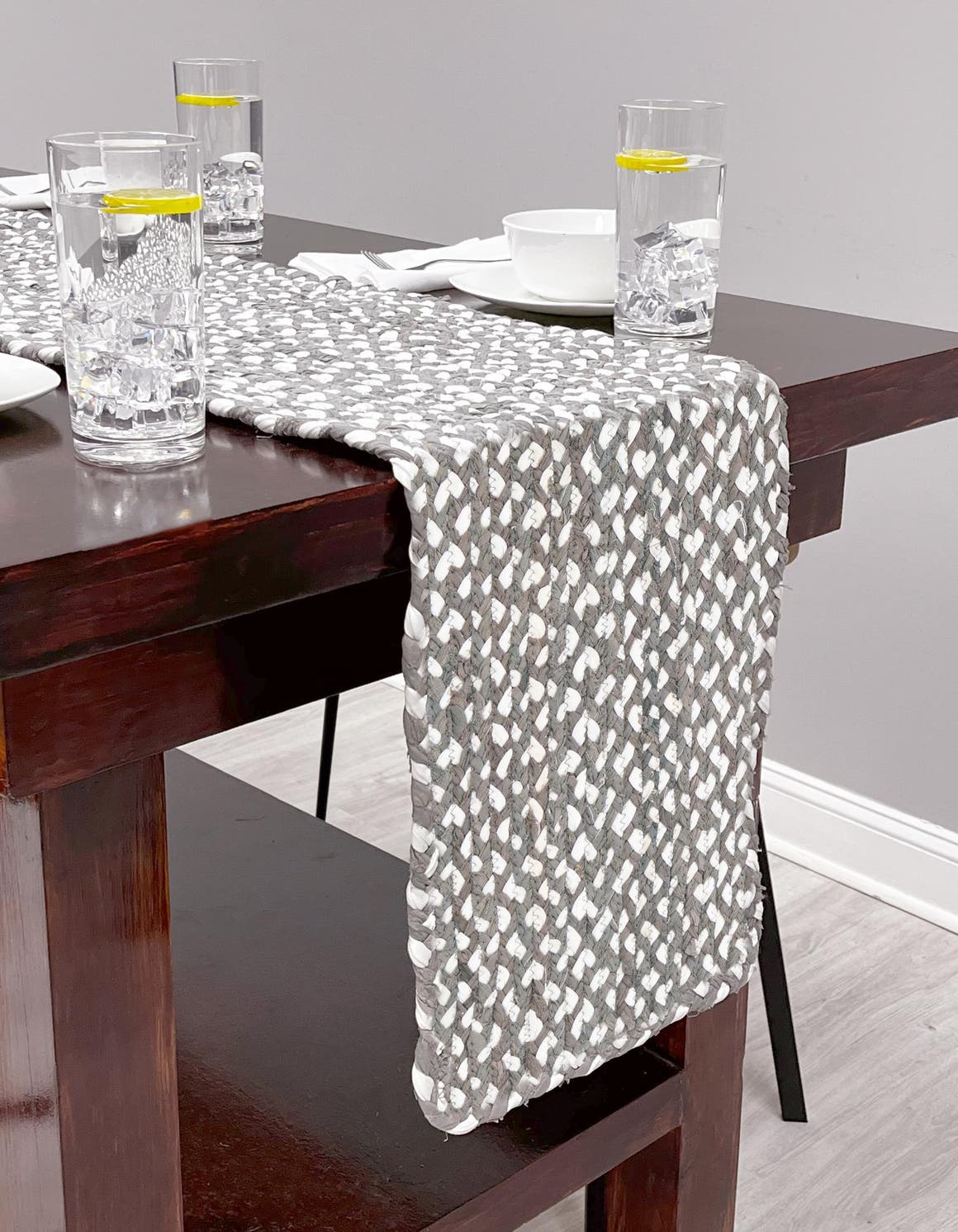 Gray 1' 2 x 4' 1 Braided Chindi Table Runner Area Rug Decorative Dining Room Kitchen All Natural Material Table Cover 100% Cotton Hand Braided Natural Eco-Friendly Boho Style Modern Carpet for Living Rooms Dining Office Dorm for Sale at Rug Engine