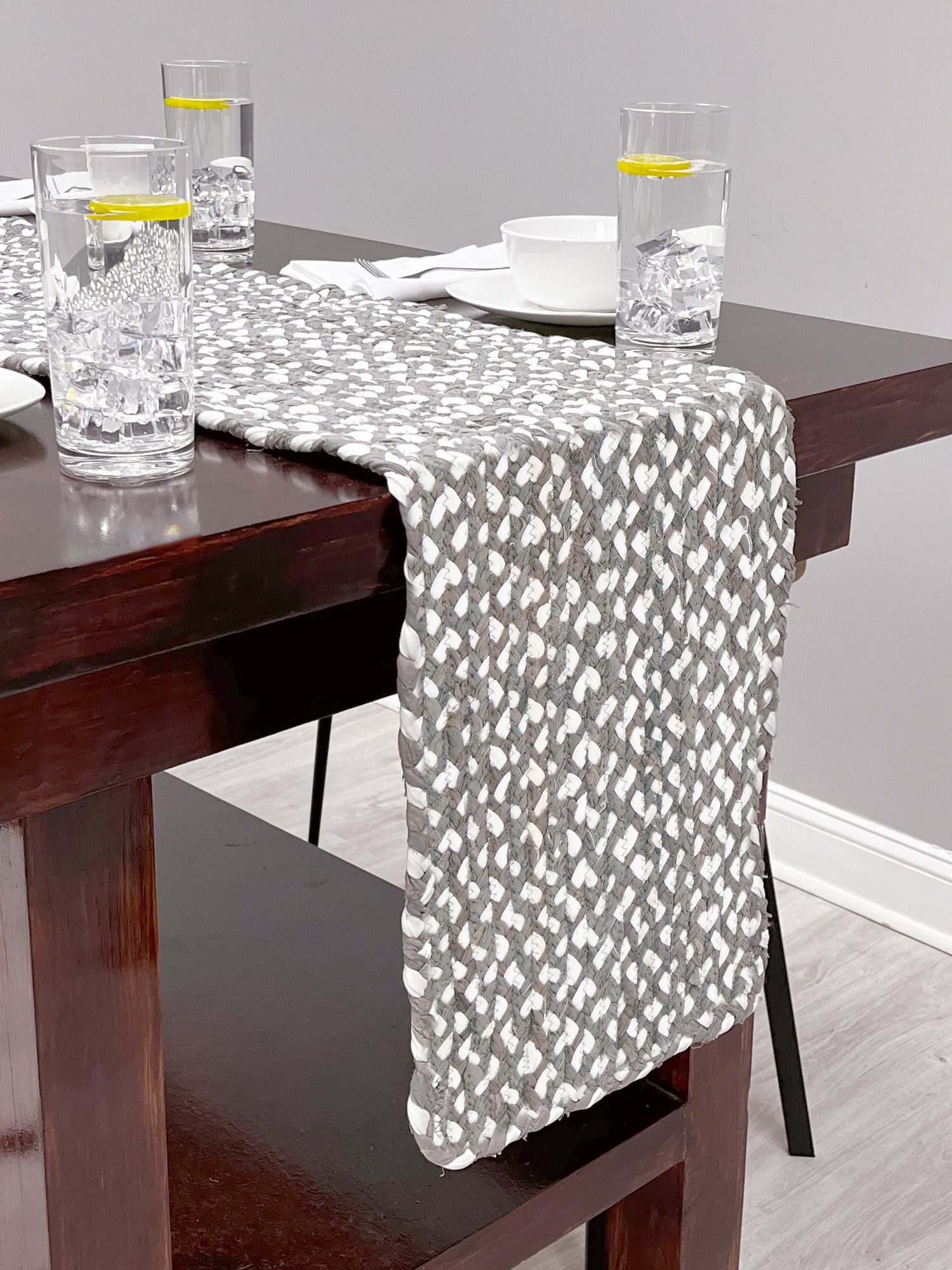 Gray 1' 2 x 10' Braided Chindi Table Runner Area Rug Decorative Dining Room Kitchen All Natural Material Table Cover 100% Cotton Hand Braided Natural Eco-Friendly Boho Style Modern Carpet for Living Rooms Dining Office Dorm for Sale at Rug Engine
