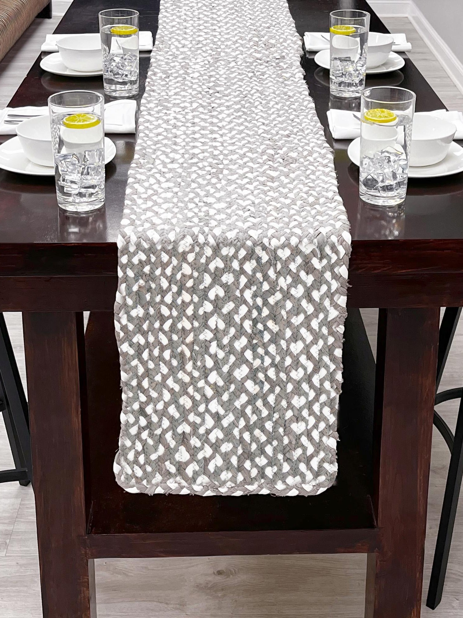 Gray 1' 2 x 5' 1 Braided Chindi Table Runner Area Rug Decorative Dining Room Kitchen All Natural Material Table Cover 100% Cotton Hand Braided Natural Eco-Friendly Boho Style Modern Carpet for Living Rooms Dining Office Dorm for Sale at Rug Engine