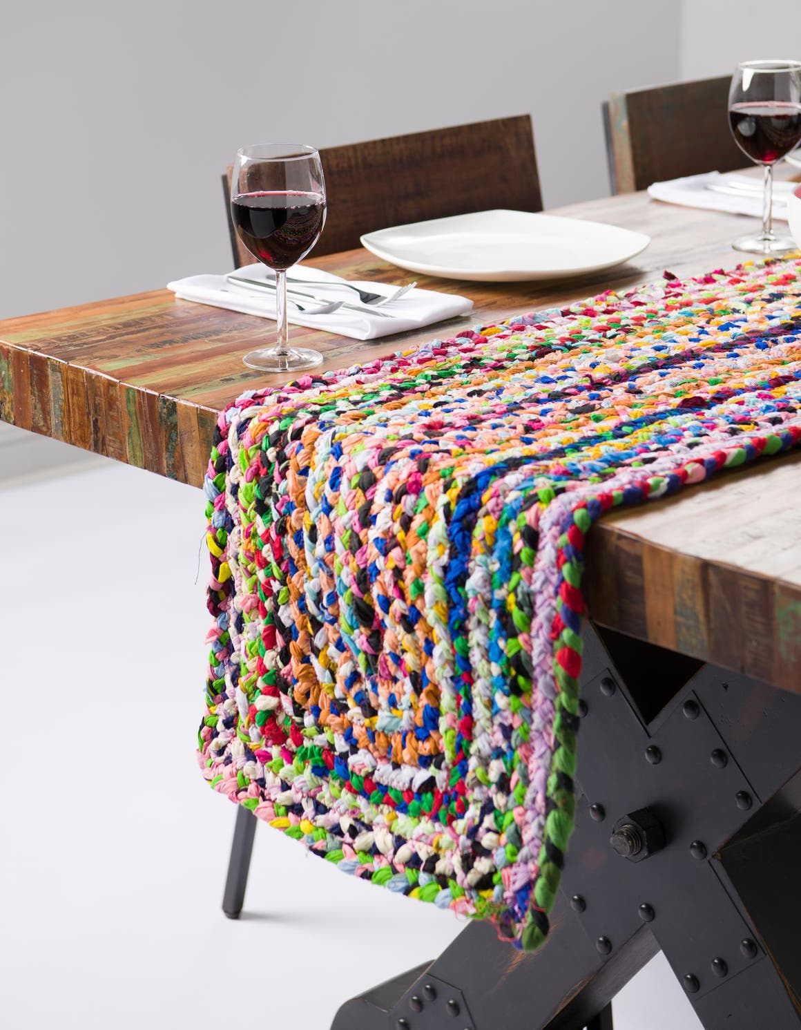 Multicolor 1' 2 x 8' Braided Chindi Table Runner Area Rug Decorative Dining Room Kitchen All Natural Material Table Cover 100% Cotton Hand Braided Natural Eco-Friendly Boho Style Modern Carpet for Living Rooms Dining Office Dorm for Sale at Rug Engine
