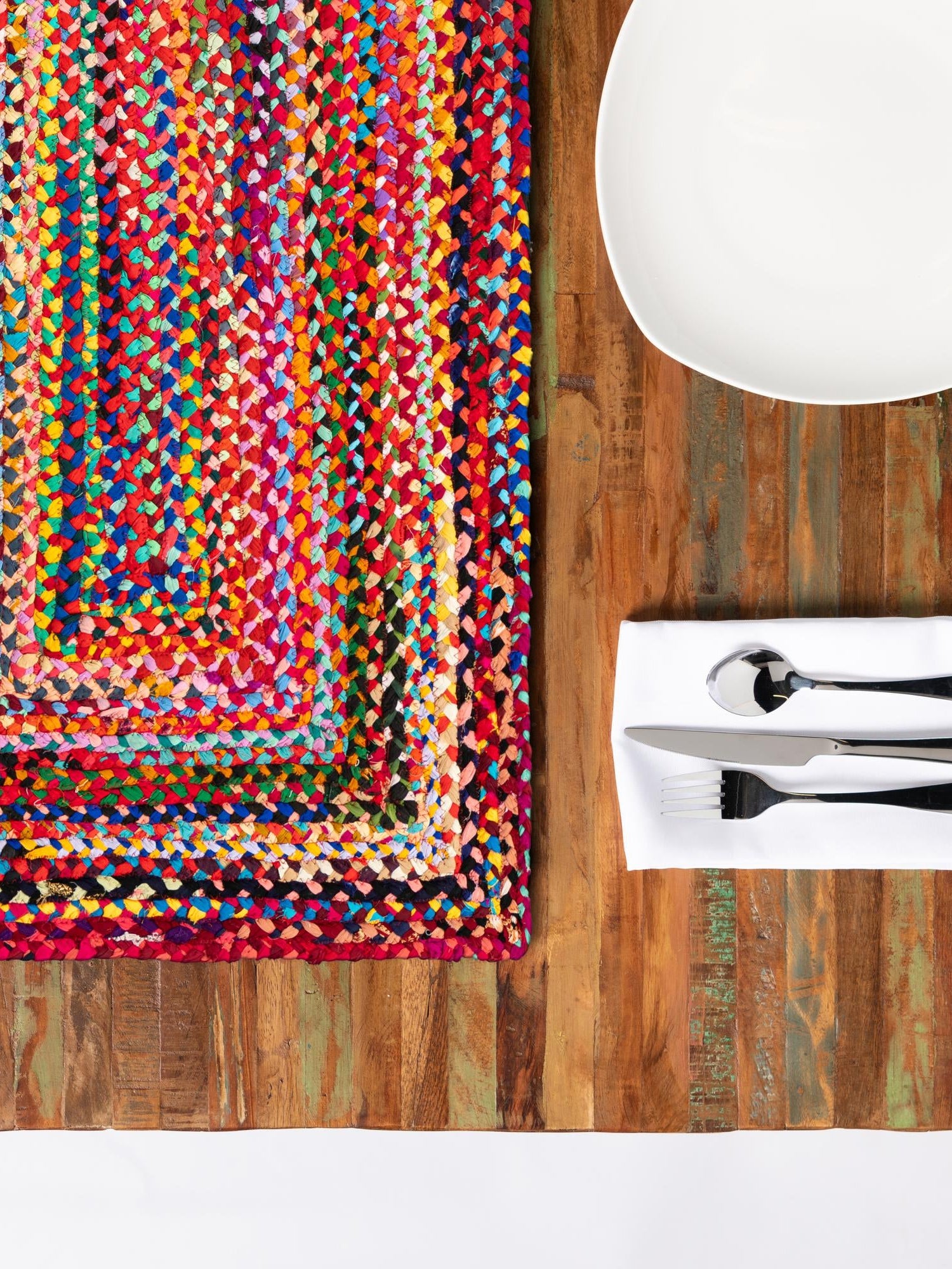 Multicolor 1' 2 x 6' 1 Braided Chindi Table Runner Area Rug Decorative Dining Room Kitchen All Natural Material Table Cover 100% Cotton Hand Braided Natural Eco-Friendly Boho Style Modern Carpet for Living Rooms Dining Office Dorm for Sale at Rug Engine