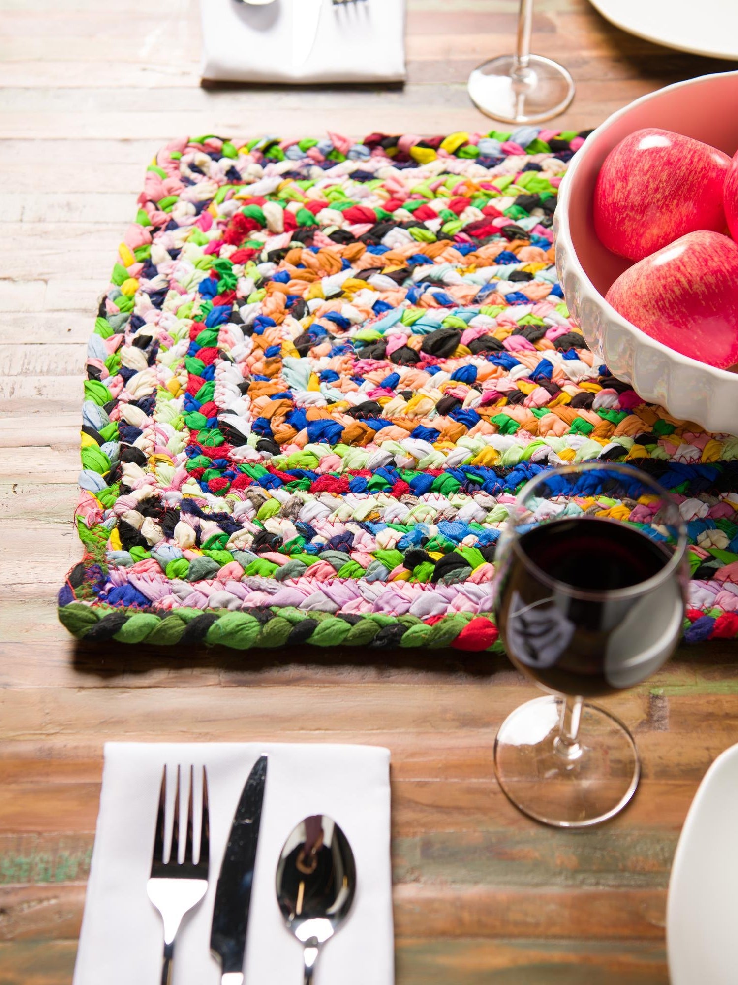 Multicolor 1' 2 x 6' 1 Braided Chindi Table Runner Area Rug Decorative Dining Room Kitchen All Natural Material Table Cover 100% Cotton Hand Braided Natural Eco-Friendly Boho Style Modern Carpet for Living Rooms Dining Office Dorm for Sale at Rug Engine