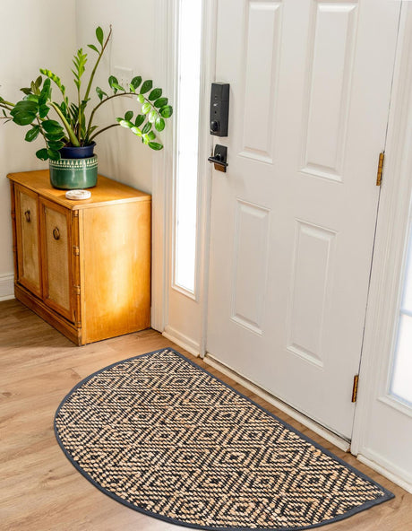 Black 2' 2 x 4' Braided Jute Semicircle Hearth Rug