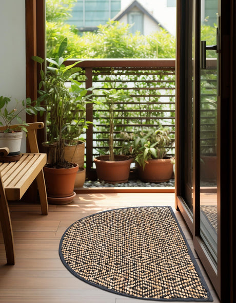 Black 2' 2 x 3' 7 Braided Jute Hearth Half-Round Semicircle Area Rug 100% Jute Hand Braided Natural Eco-Friendly Boho Style Carpet for Living Rooms Dining Office Space Dorms for Sale at Rug Engine