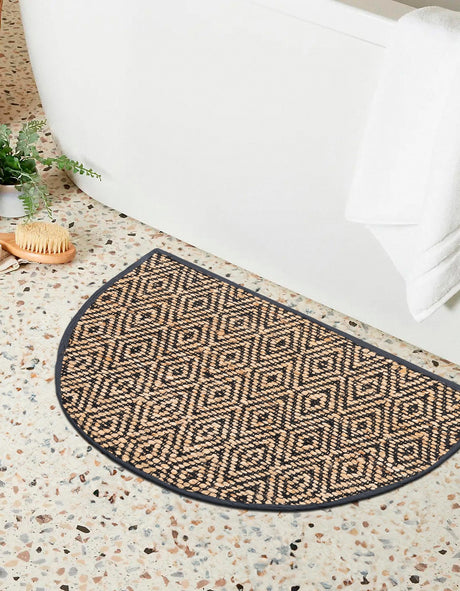Black 2' 2 x 3' 7 Braided Jute Hearth Half-Round Semicircle Area Rug 100% Jute Hand Braided Natural Eco-Friendly Boho Style Carpet for Living Rooms Dining Office Space Dorms for Sale at Rug Engine