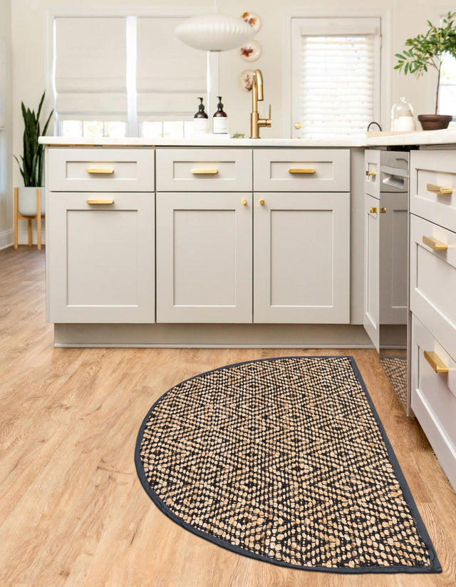 Black 2' 2 x 4' Braided Jute Semicircle Hearth Rug