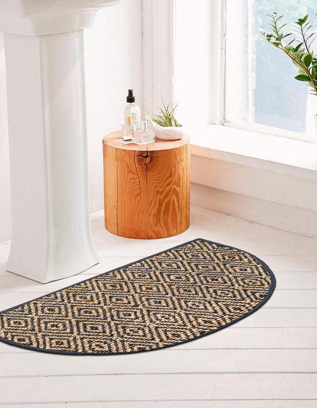 Black 2' 2 x 4' Braided Jute Semicircle Hearth Rug