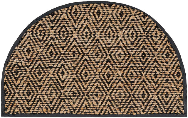 Black 2' 2 x 4' Braided Jute Semicircle Hearth Rug