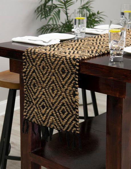 Black 1' 2 x 4' 1 Braided Jute Table Runner