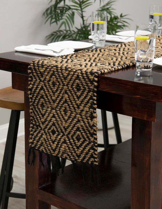 Black 1' 2 x 4' 1 Braided Jute Table Runner