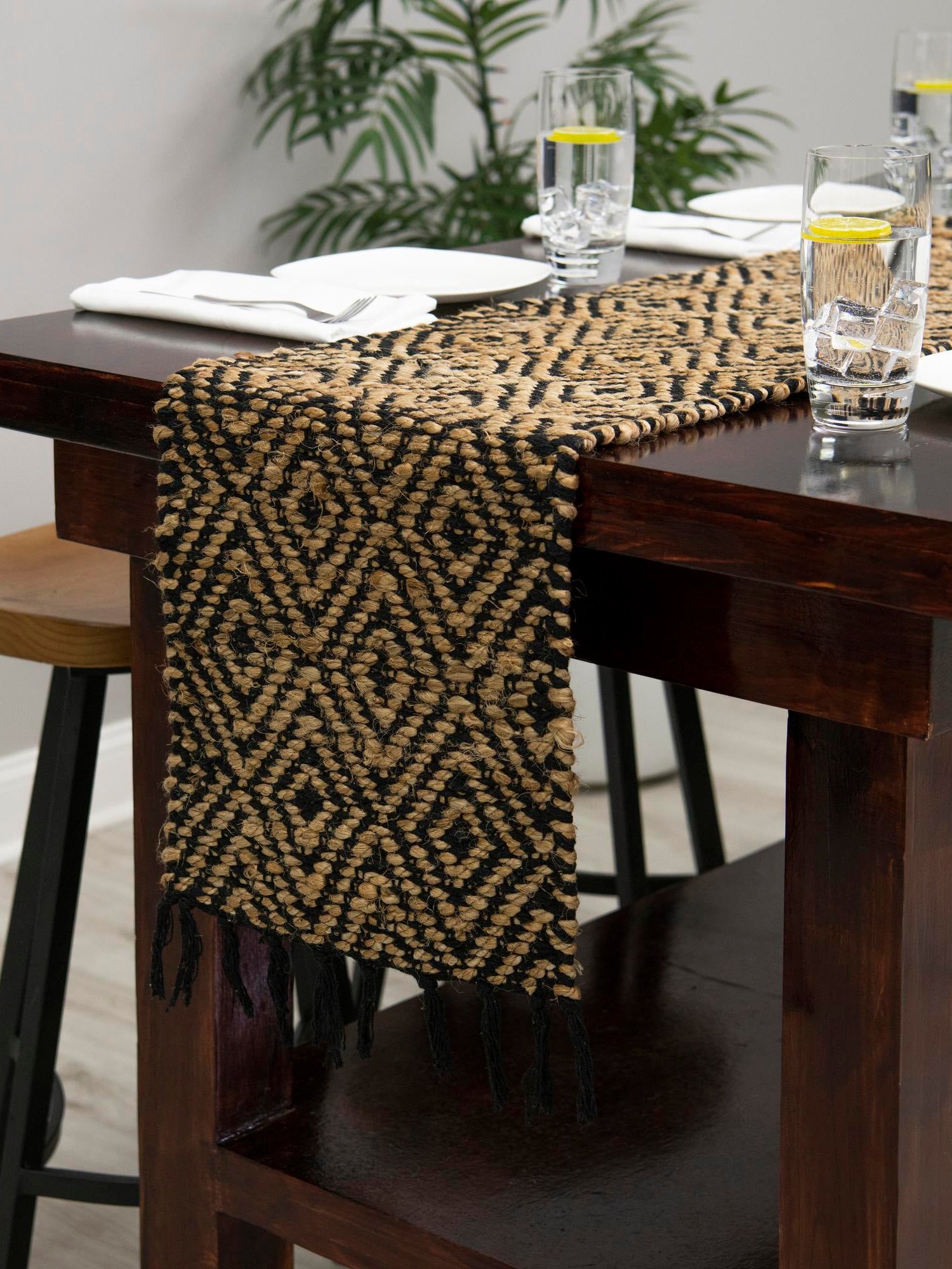 Black 1' 2 x 10' Braided Jute Runner Area Rug Decorative Dining Room Kitchen All Natural Material Table Cover 100% Jute Hand Braided Natural Eco-Friendly Boho Style Carpet for Living Rooms Dining Office Space Dorms for Sale at Rug Engine