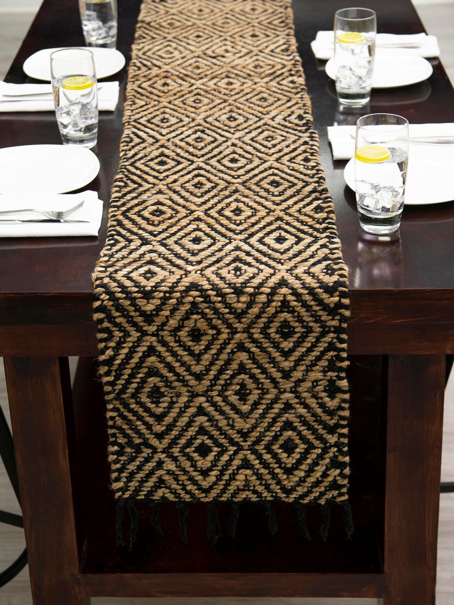 Black 1' 2 x 8' Braided Jute Table Runner Area Rug Decorative Dining Room Kitchen All Natural Material Table Cover 100% Jute Hand Braided Natural Eco-Friendly Boho Style Carpet for Living Rooms Dining Office Space Dorms for Sale at Rug Engine