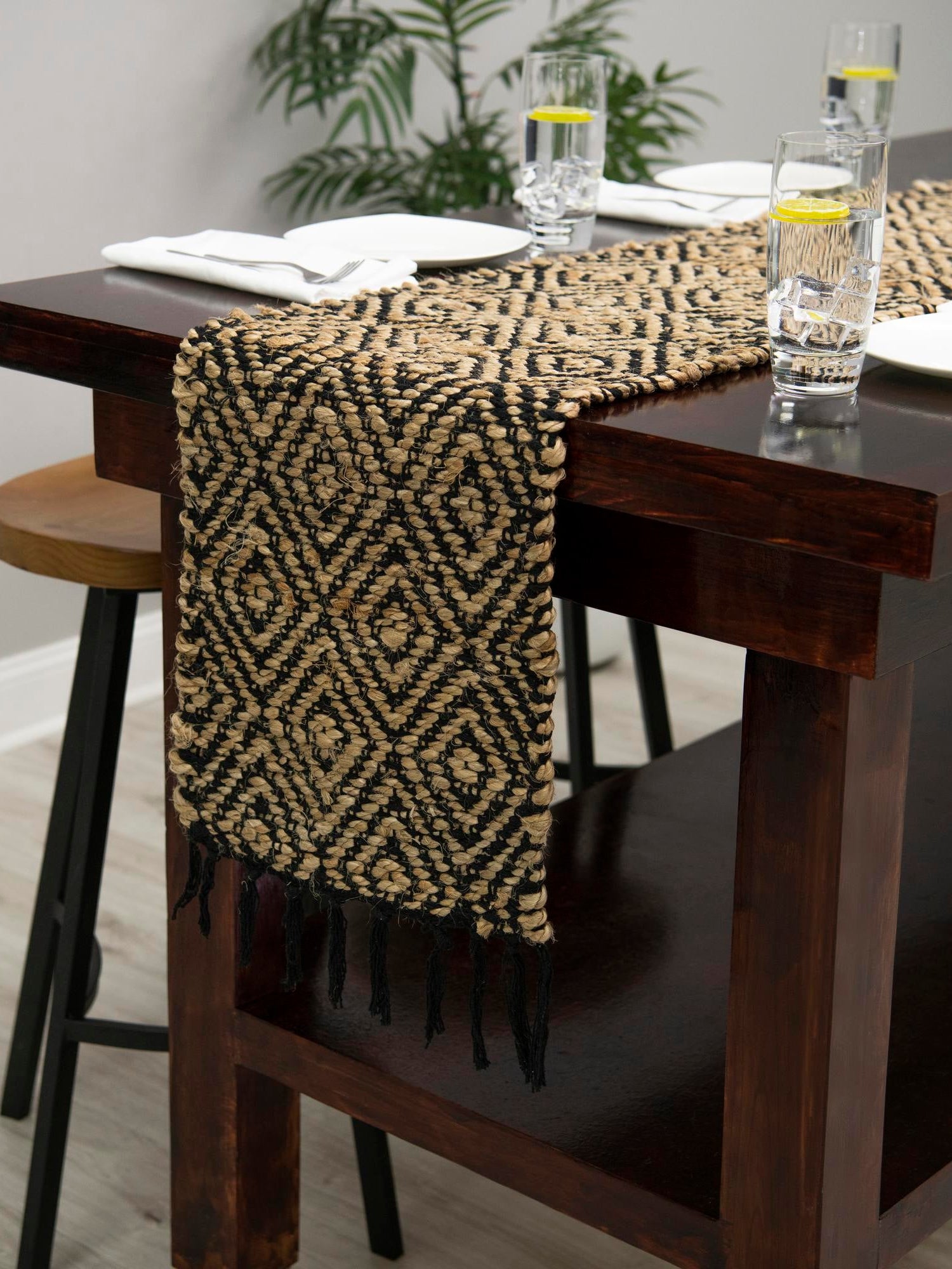 Black 1' 2 x 8' Braided Jute Table Runner Area Rug Decorative Dining Room Kitchen All Natural Material Table Cover 100% Jute Hand Braided Natural Eco-Friendly Boho Style Carpet for Living Rooms Dining Office Space Dorms for Sale at Rug Engine