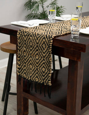 Black 1' 2 x 5' 1 Braided Jute Table Runner
