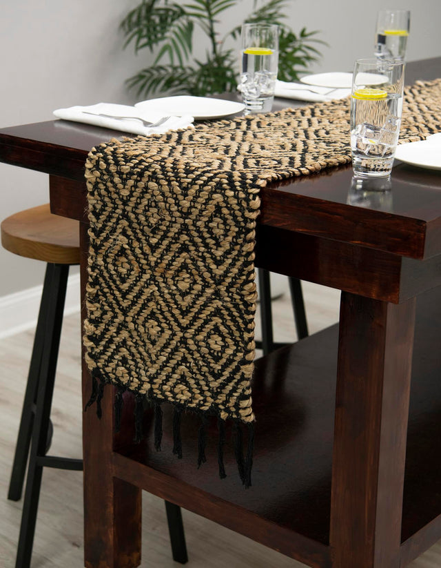 Black 1' 2 x 5' 1 Braided Jute Table Runner