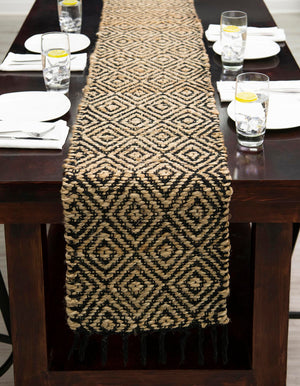 Black 1' 2 x 4' 1 Braided Jute Table Runner