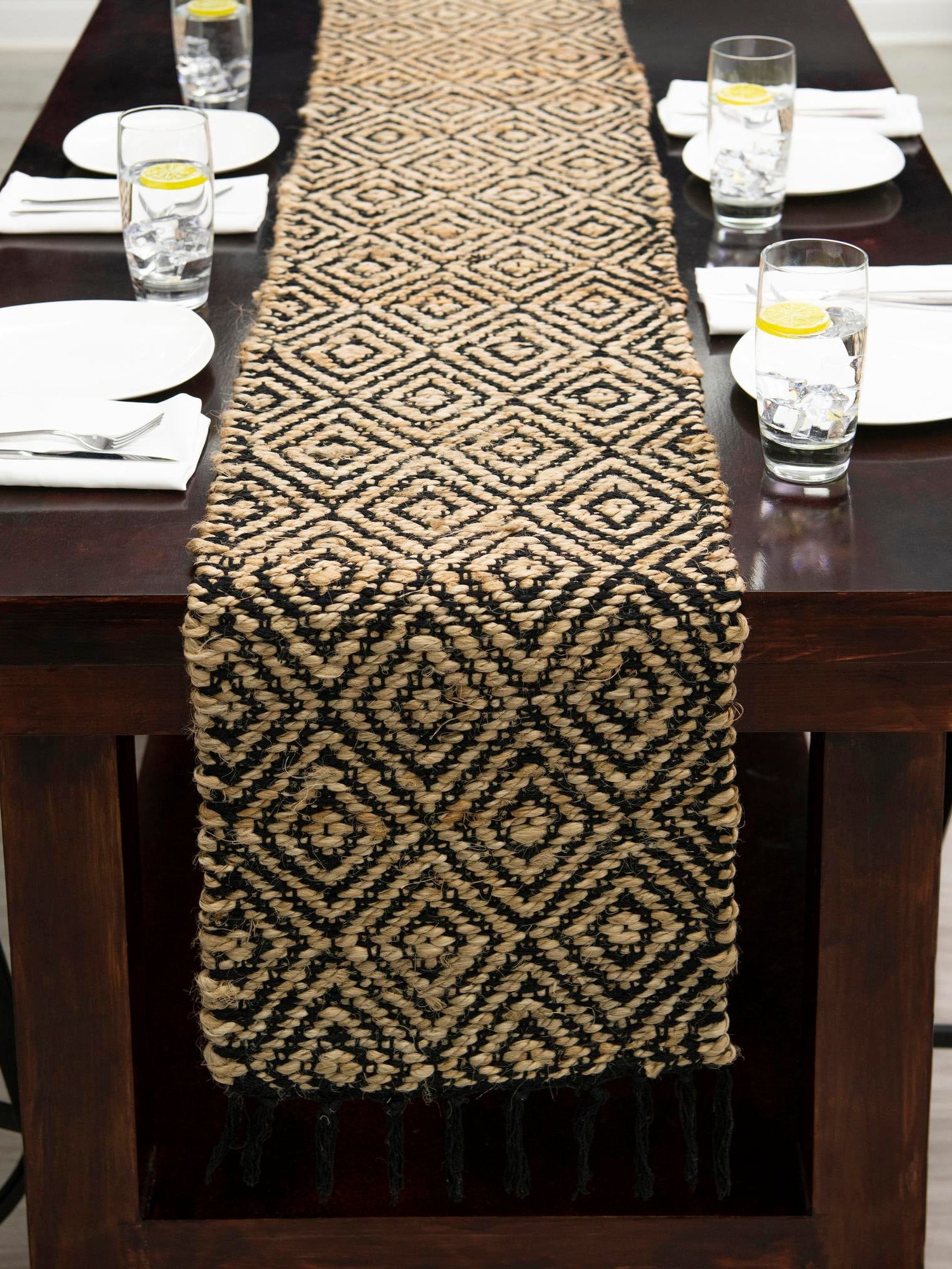Black 1' 2 x 10' Braided Jute Runner Area Rug Decorative Dining Room Kitchen All Natural Material Table Cover 100% Jute Hand Braided Natural Eco-Friendly Boho Style Carpet for Living Rooms Dining Office Space Dorms for Sale at Rug Engine