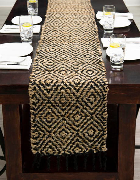 Black 1' 2 x 10' Braided Jute Runner Area Rug Decorative Dining Room Kitchen All Natural Material Table Cover 100% Jute Hand Braided Natural Eco-Friendly Boho Style Carpet for Living Rooms Dining Office Space Dorms for Sale at Rug Engine