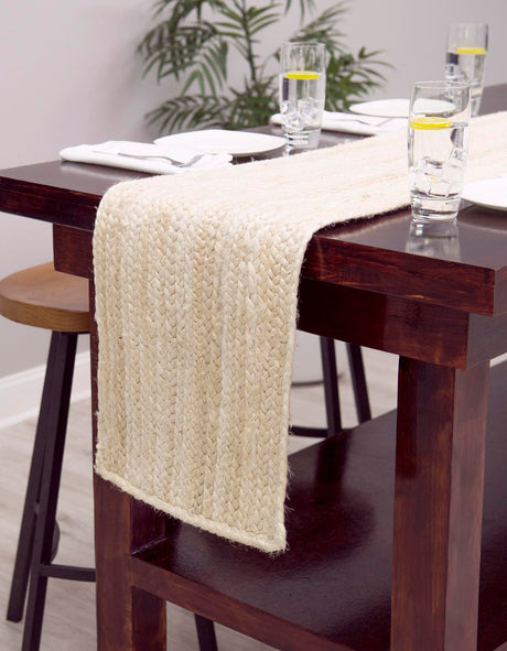 White 1' 2 x 10' Braided Jute Table Runner