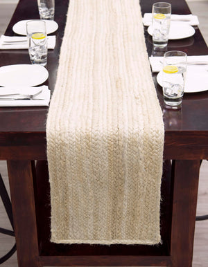 White 1' 2 x 10' Braided Jute Table Runner