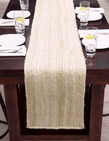 White 1' 2 x 10' Braided Jute Table Runner